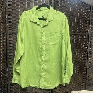 HIHO green linen button up shirt size XL men’s linen chest pocket